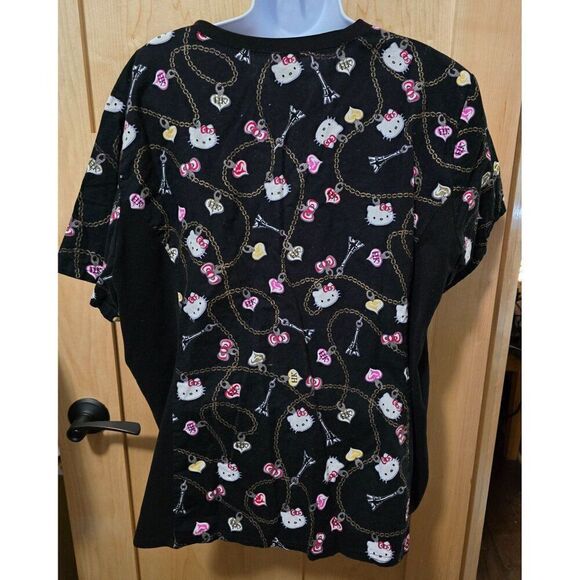 Hello Kitty Womens Scrub Top 2XL Black V-Neck Short Sleeve Cotton/Polyester Blen - Picture 2 of 6